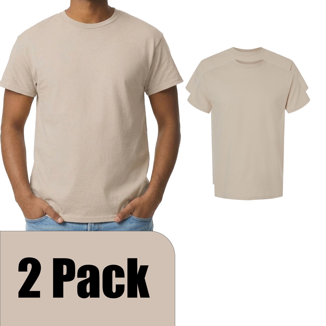 Gildan Men's Ultra Cotton Short Sleeve T-Shirt, Adult Sand Color Craft Bundle for DIY Printing, S–5XL